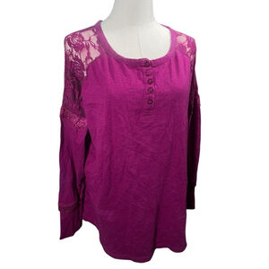 AE Sport 2X Addition Elle Tops Long Sleeve Spring Lace Feminine Shirt Cotton 2xl